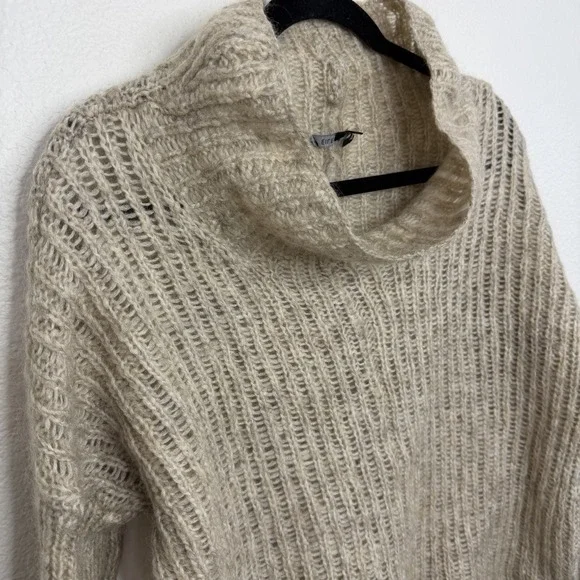 Eileen Fisher Open‎ Knit Mohair Turtleneck Mock Neck Hi Low Oatmeal Sweater Sz L - Picture 3 of 16